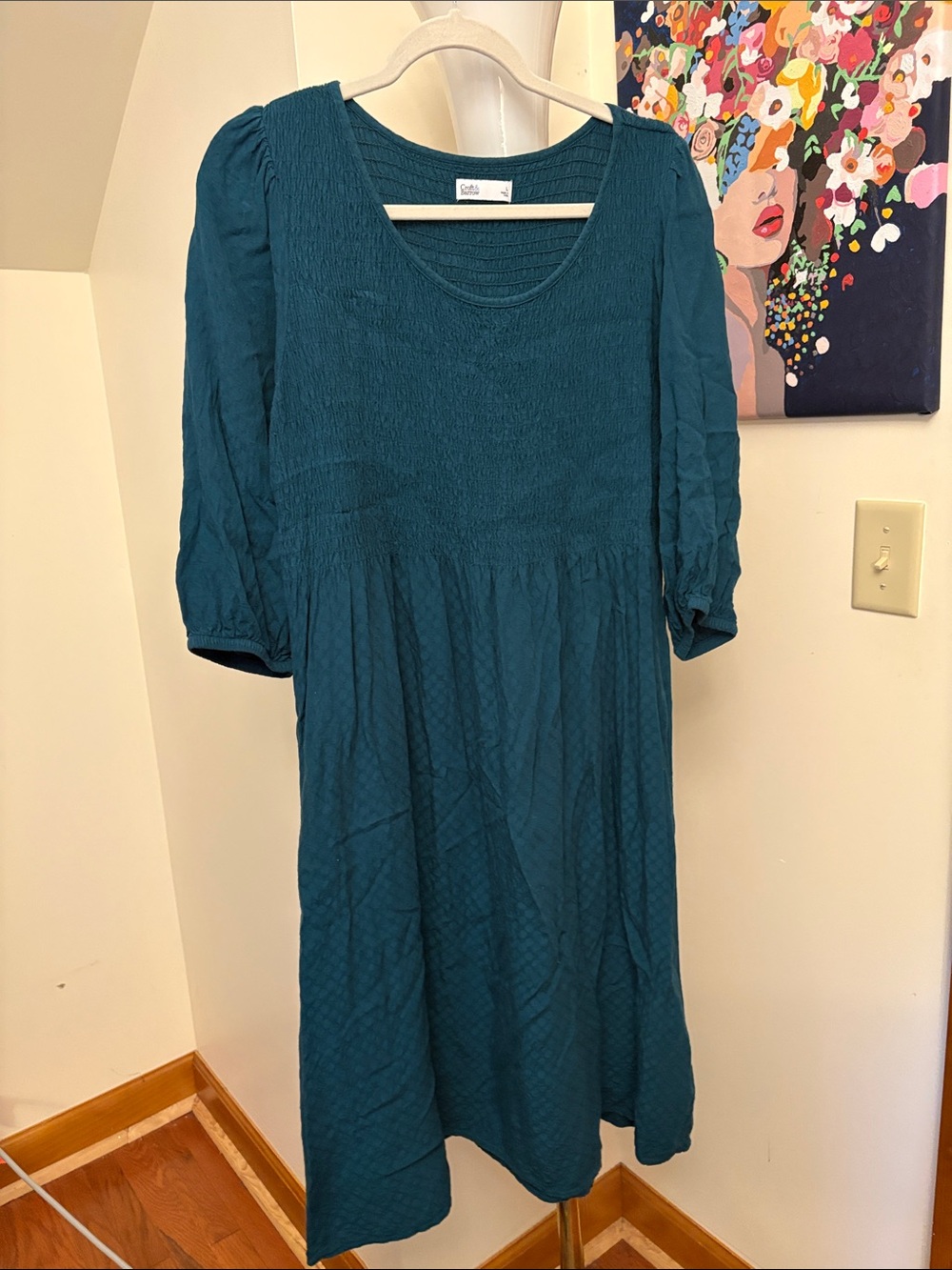 croft & barrow Teal Textured Midi Dress with Puff Sleeves